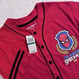 Spiderman Big‎ Boys Baseball Graphic Tee LARGE Red/Black Button Up NEW